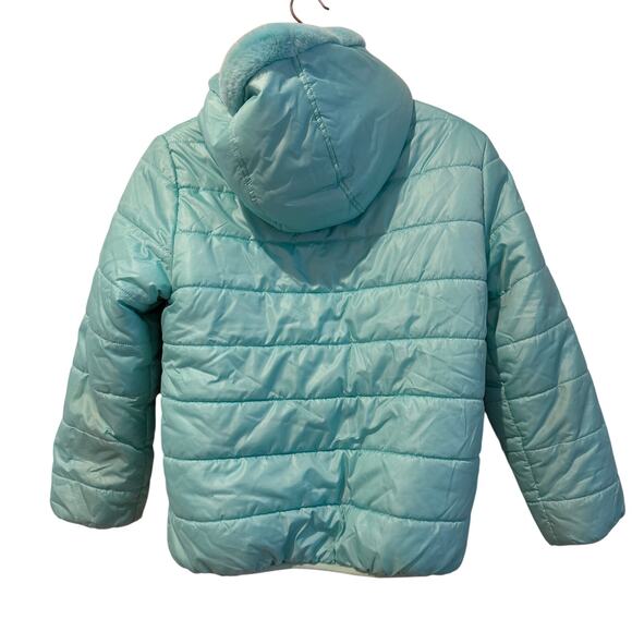 Nautica Girls 12/14 Reversible Teal Fuzzy Hooded Full Zip Warm Winter Jacket - Picture 3 of 11
